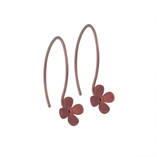 Small Four Petal Brown Flower Hook Drop Earrings